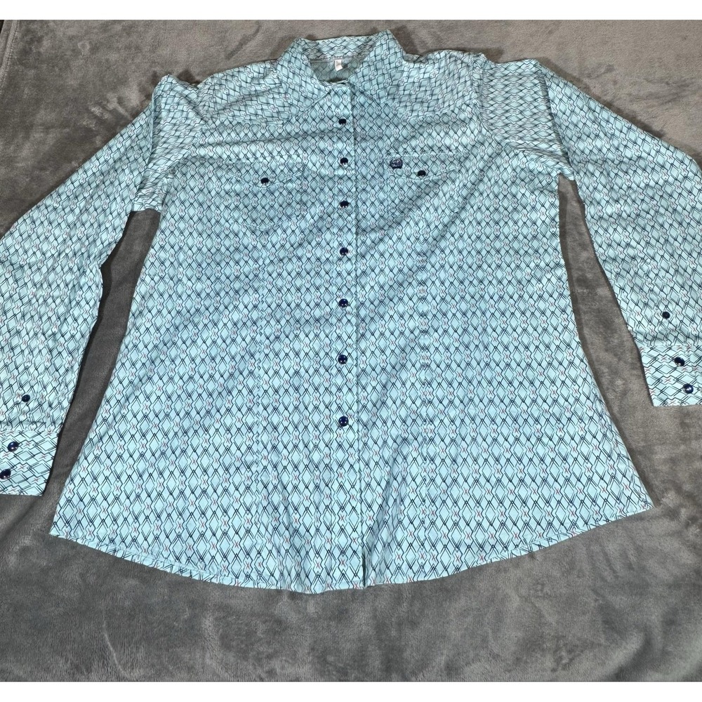 Cinch Shirt Womens XXL Blue Geometric Western Rodeo Snap Button Front Cotton